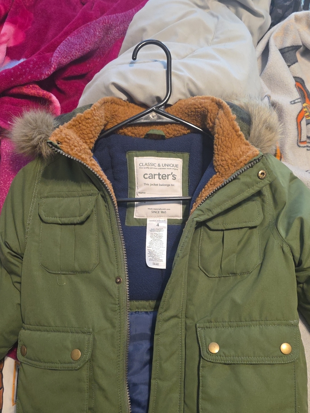 Carter's Olive Green Kids Parka with Faux-Fur Trim Hood